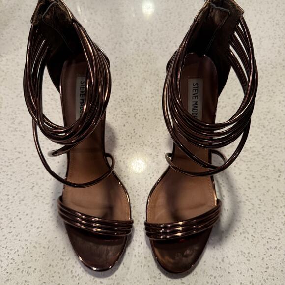 Steve Madden Fayja Metallic Copper Strappy Stiletto Heels 8.5 Sexy Party Prom - Picture 3 of 7